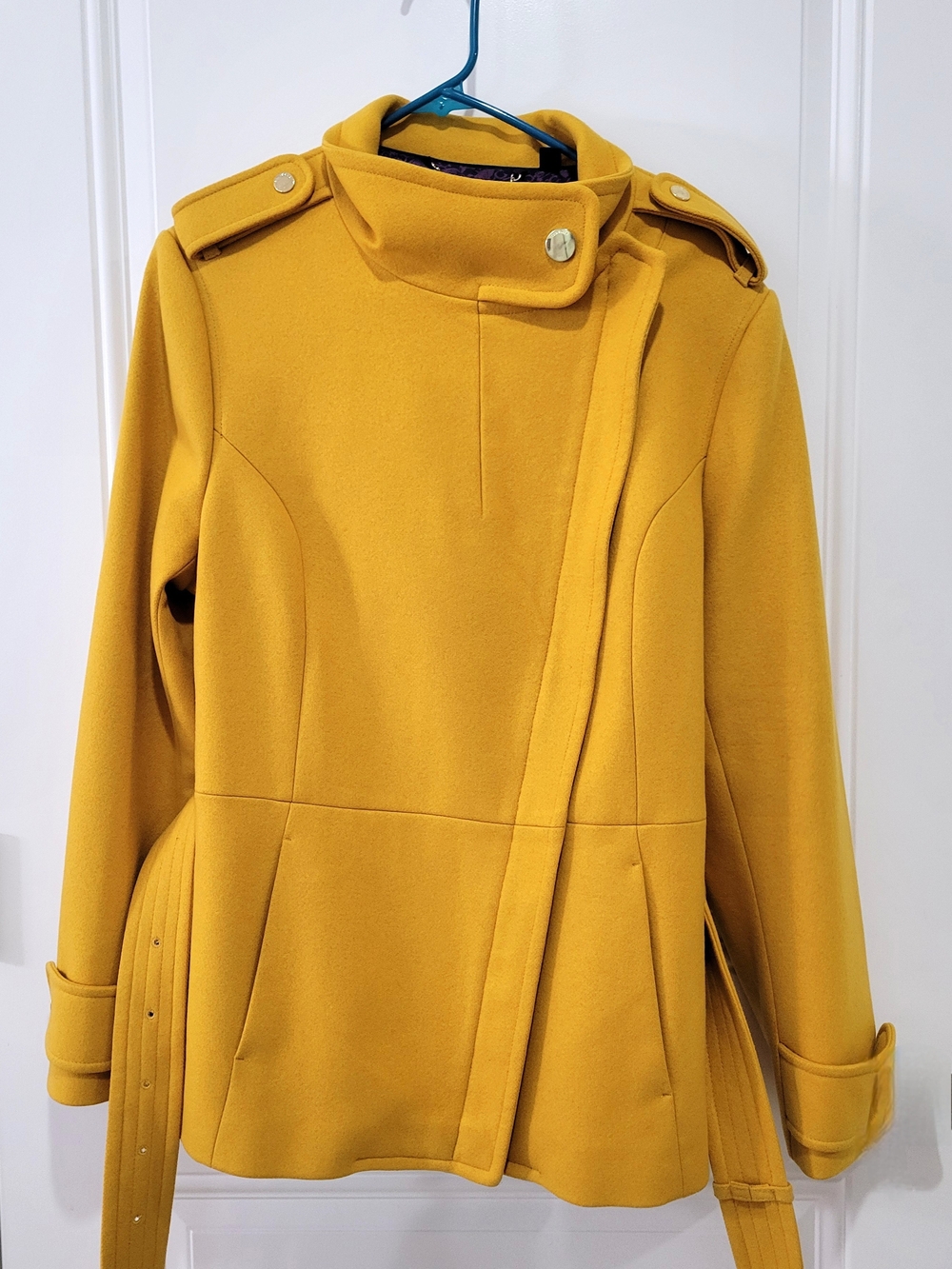 Ted Baker London Funnel Neck Wool Mustard Peacoat Jacket UK Sz 5 (Fits US 10)